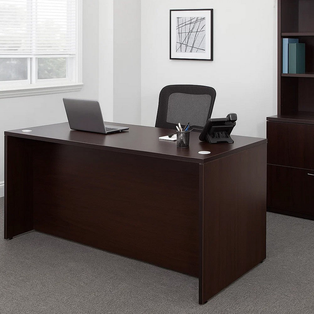 Nea Desk Shell | 66’’ Workstation Top | Panel Legs | Mocha Brown Wood BM340736
