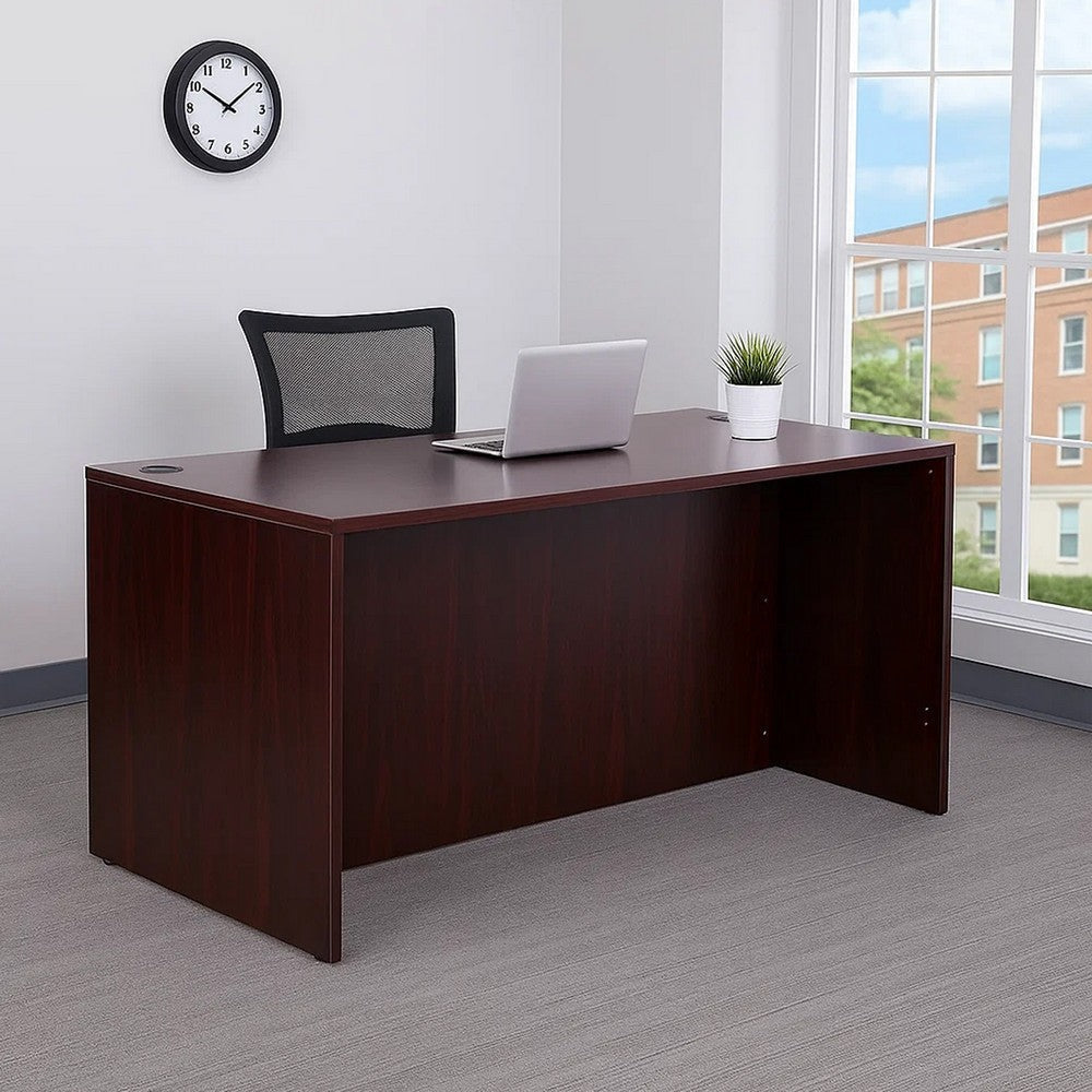 Nea Desk Shell | 60" Commercial Top | Panel Legs | Mahogany Red Wood