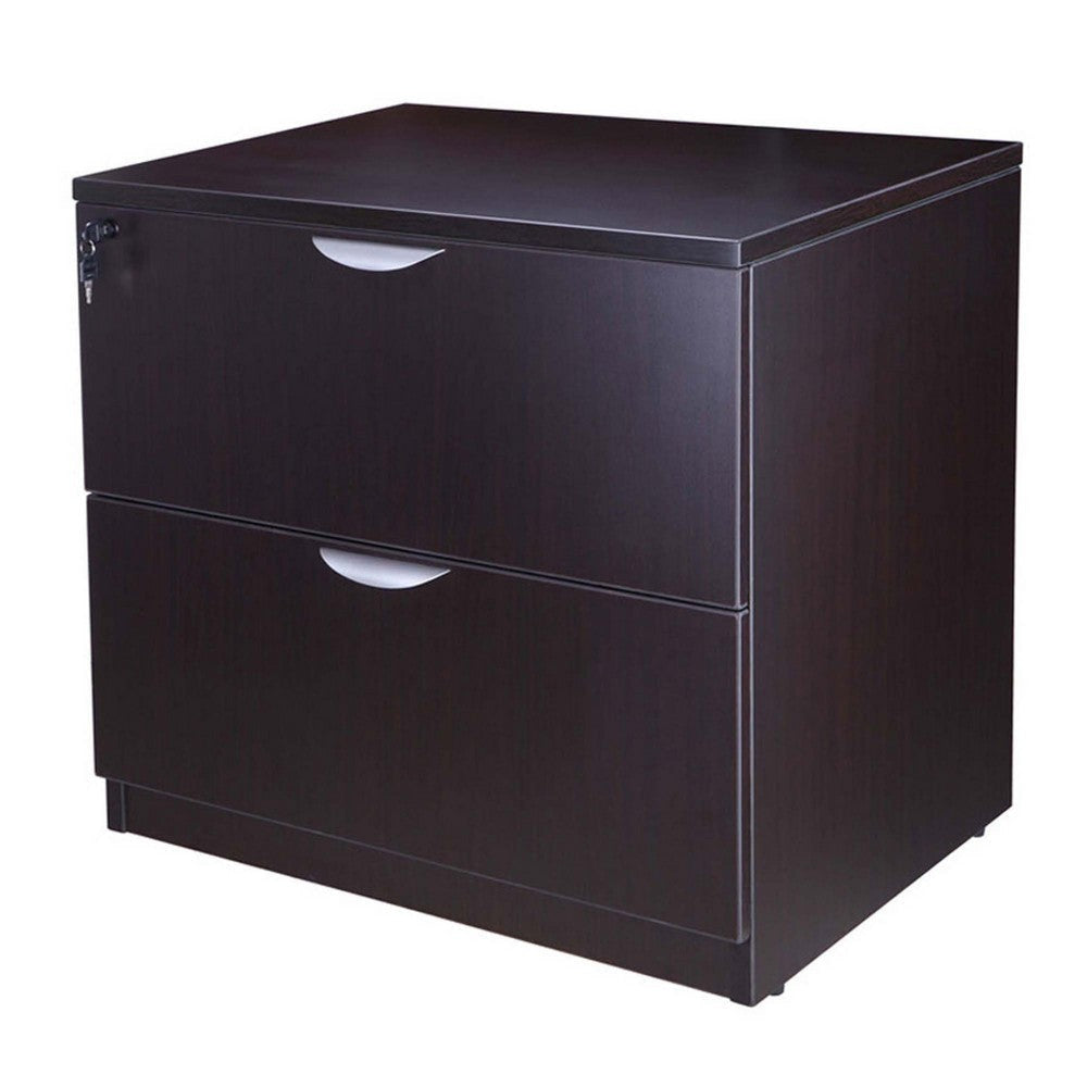 Tia Lateral File Cabinet | 31’’ | 2 Drawers w Lock | Mocha Brown Wood BM340747