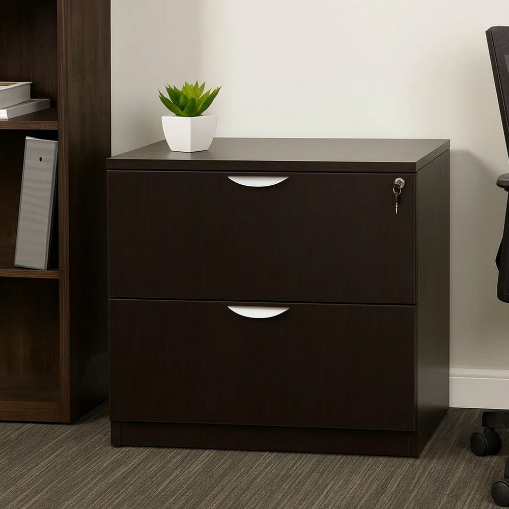 Tia Lateral File Cabinet | 31’’ | 2 Drawers w Lock | Mocha Brown Wood BM340747
