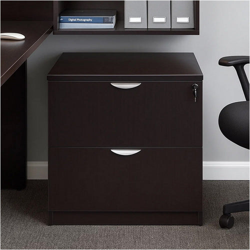 Tia Lateral File Cabinet | 31’’ | 2 Drawers w Lock | Mocha Brown Wood BM340747