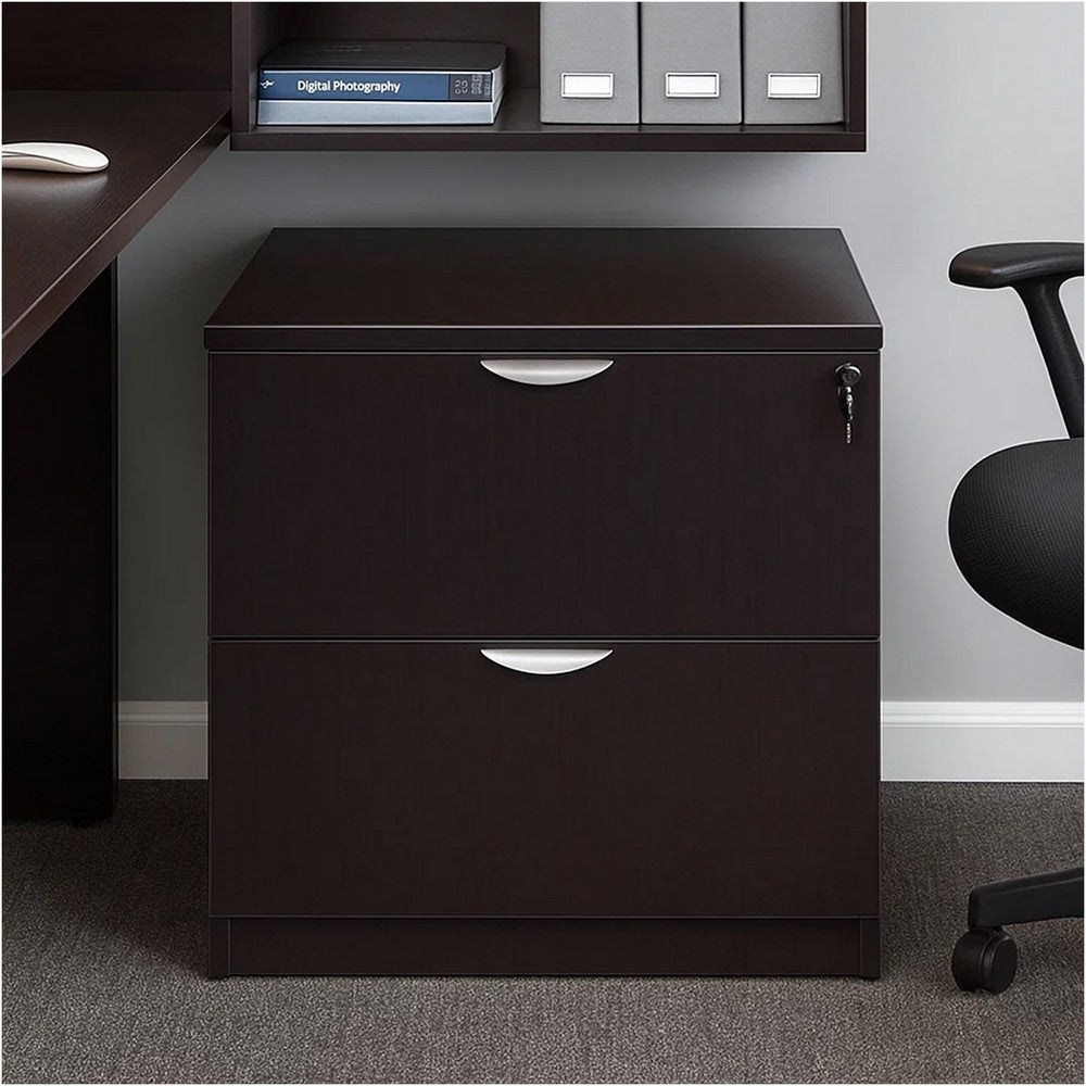 Tia Lateral File Cabinet | 31" | 2 Drawers w Lock | Mocha Brown Wood