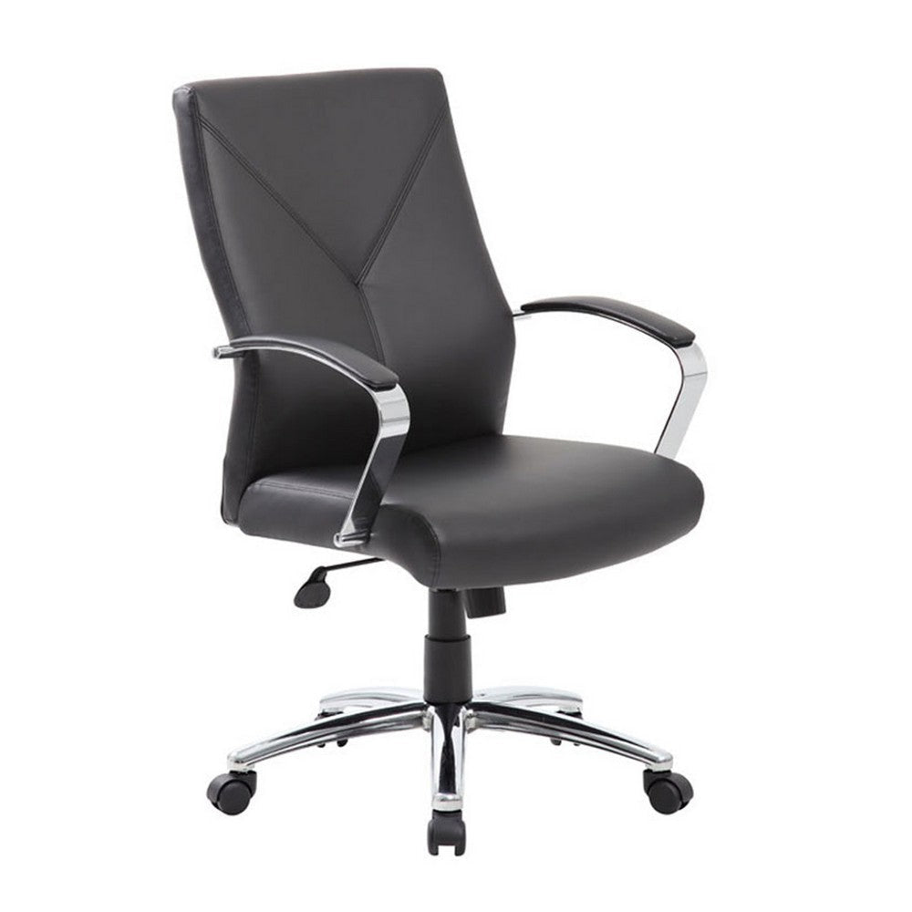 Roe Executive Swivel Chair | High Back Black Faux Leather | Chrome Metal BM340748