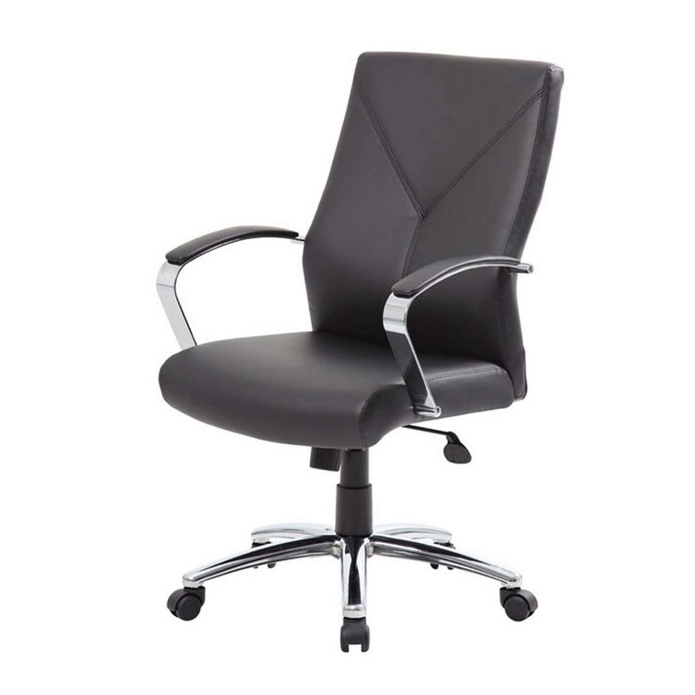 Roe Executive Swivel Chair | High Back Black Faux Leather | Chrome Metal BM340748