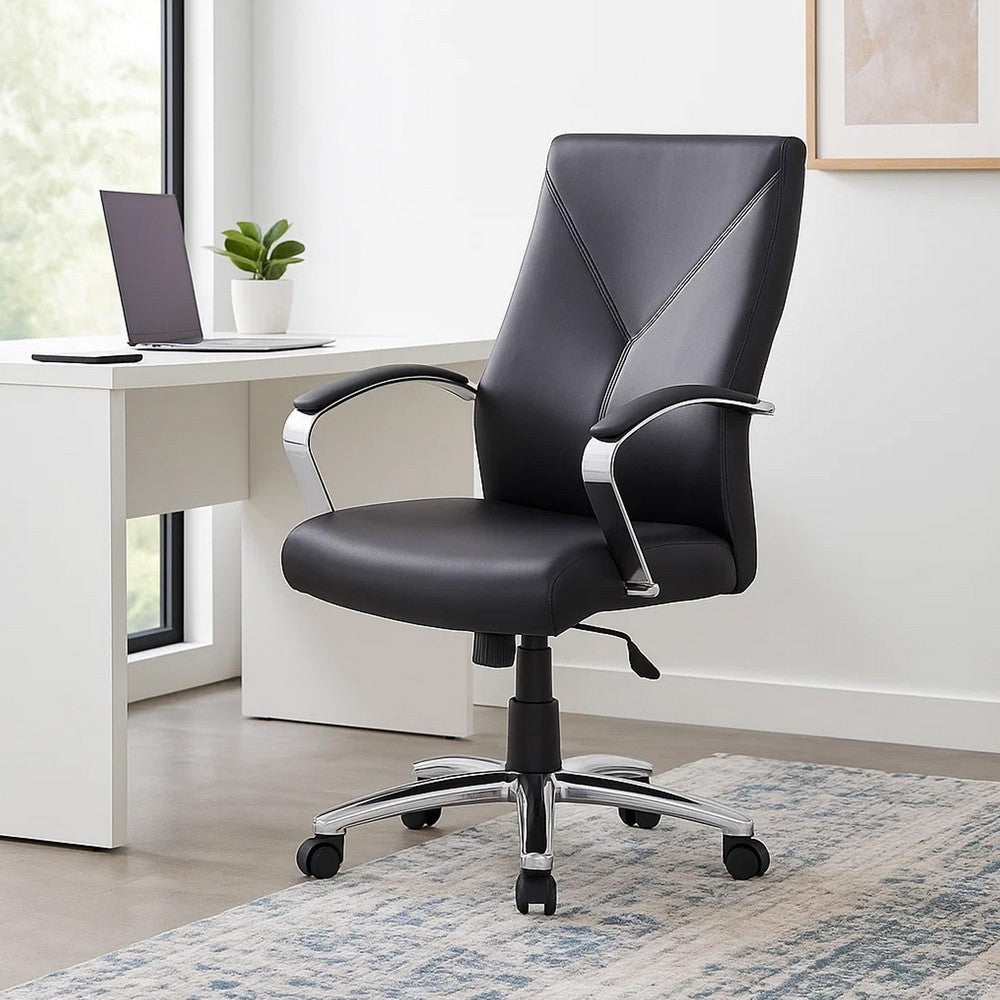 Roe Executive Swivel Chair | High Back Black Faux Leather | Chrome Metal BM340748