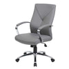 Roe Executive Swivel Chair | High Back Gray Faux Leather | Chrome Metal BM340749