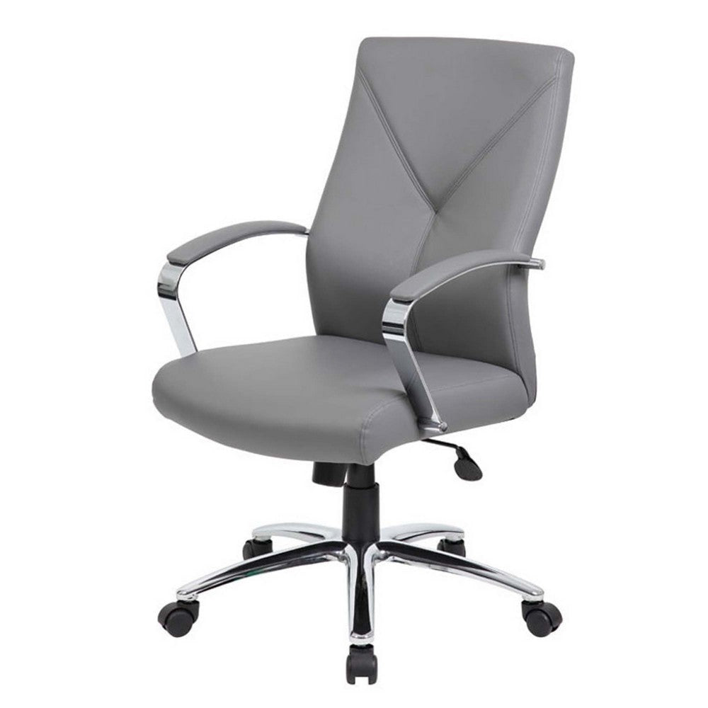Roe Executive Swivel Chair | High Back Gray Faux Leather | Chrome Metal BM340749