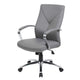 Roe Executive Swivel Chair | High Back Gray Faux Leather | Chrome Metal BM340749