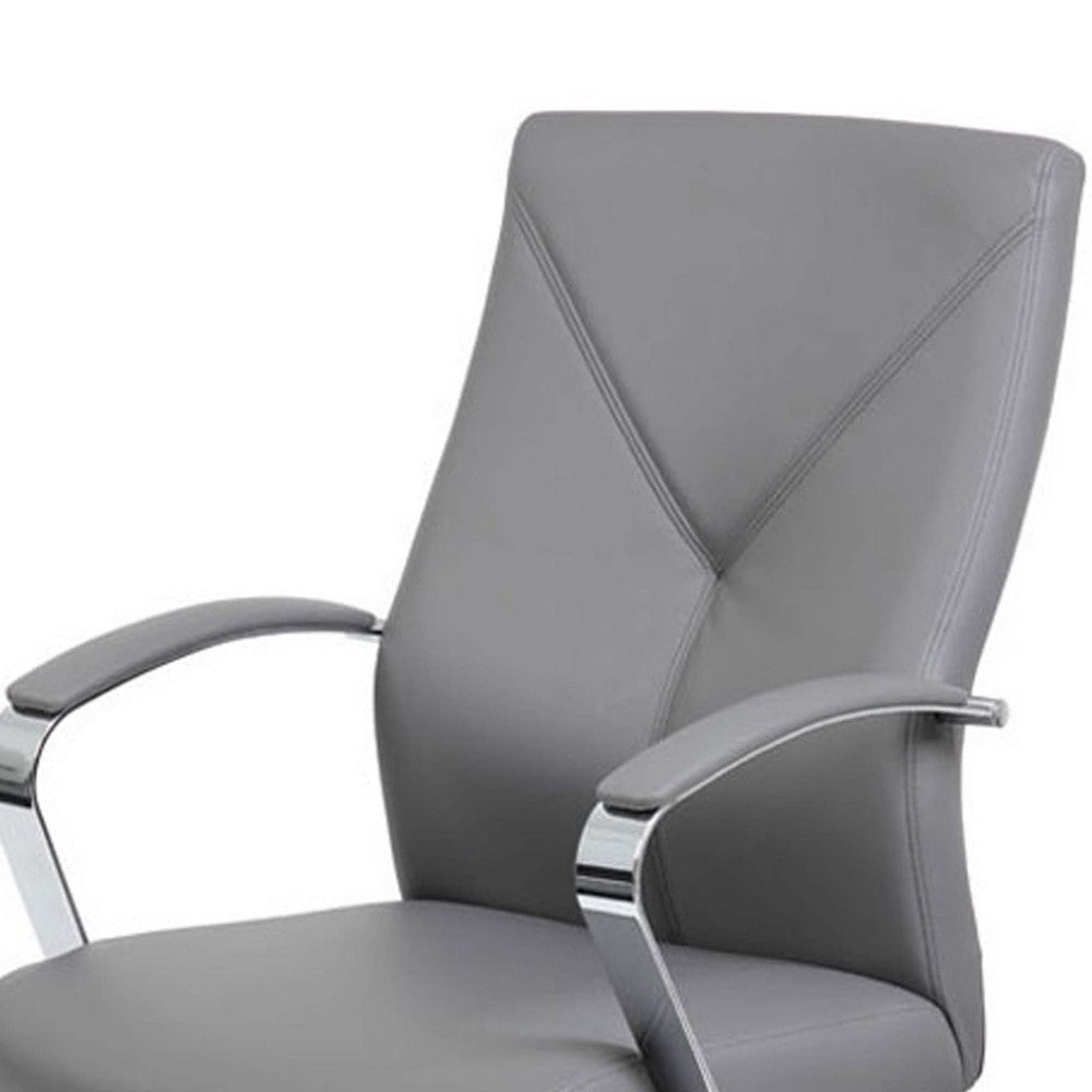 Roe Executive Swivel Chair | High Back Gray Faux Leather | Chrome Metal BM340749