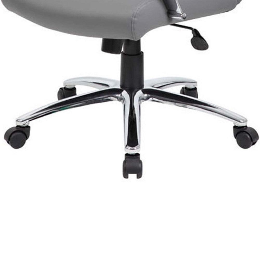 Roe Executive Swivel Chair | High Back Gray Faux Leather | Chrome Metal BM340749