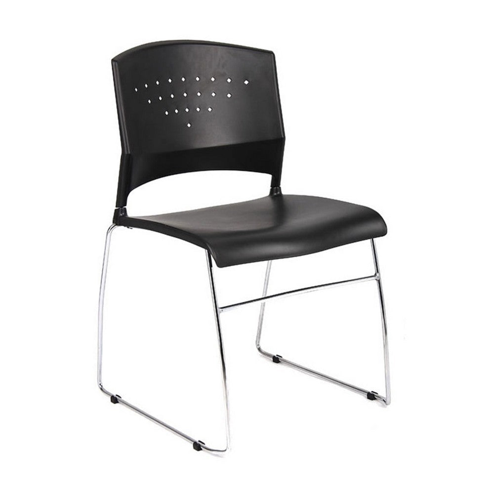 Reception Stackable Guest Chair | Black Open Back | Chrome Sled Base BM340752