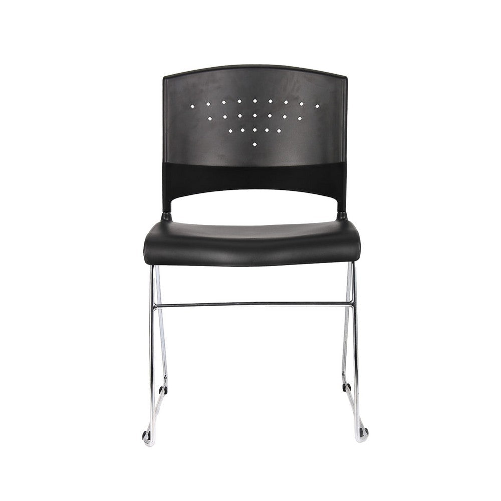 Reception Stackable Guest Chair | Black Open Back | Chrome Sled Base BM340752