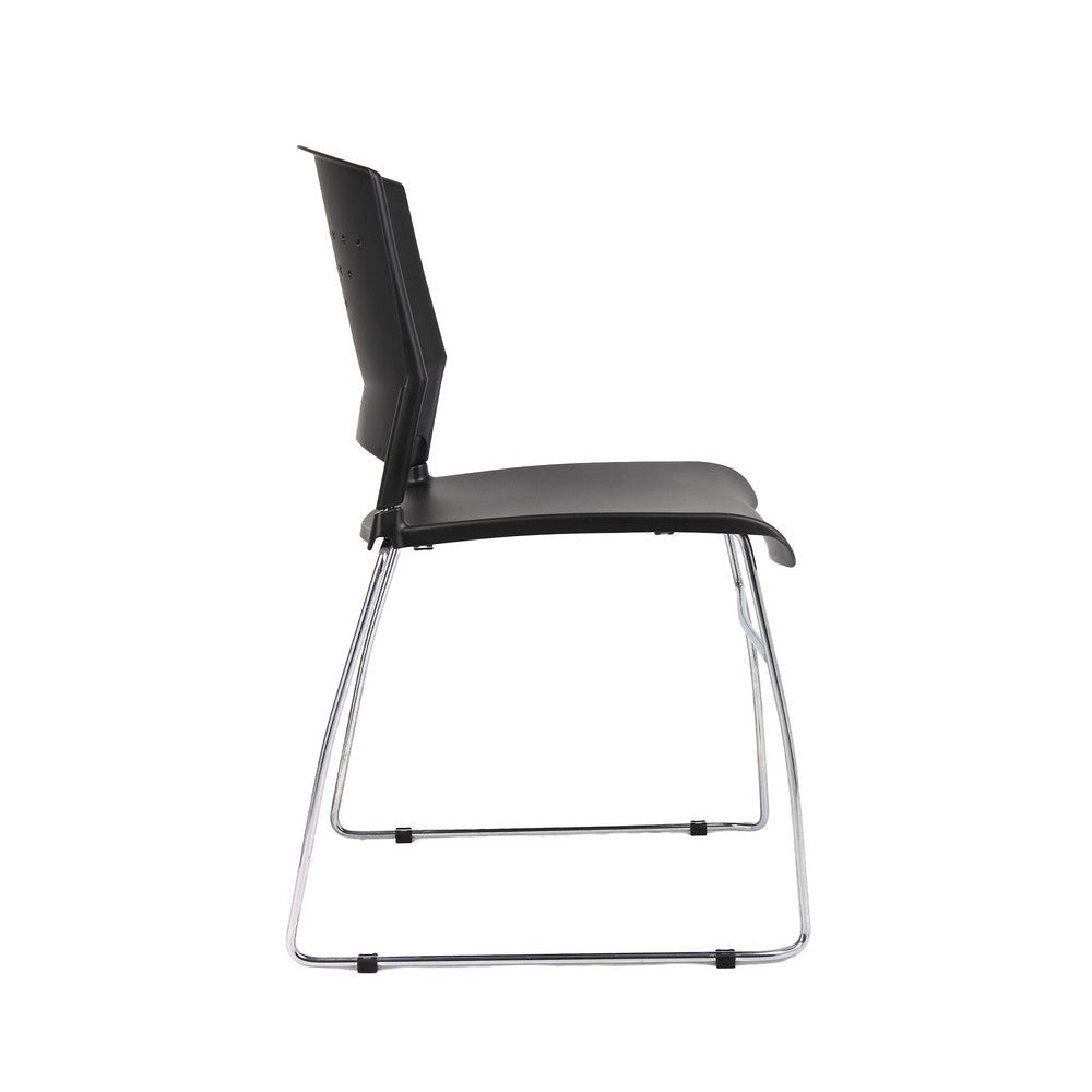 Reception Stackable Guest Chair | Black Open Back | Chrome Sled Base BM340752