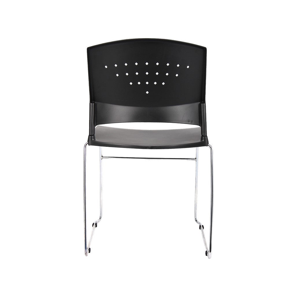 Reception Stackable Guest Chair | Black Open Back | Chrome Sled Base BM340752
