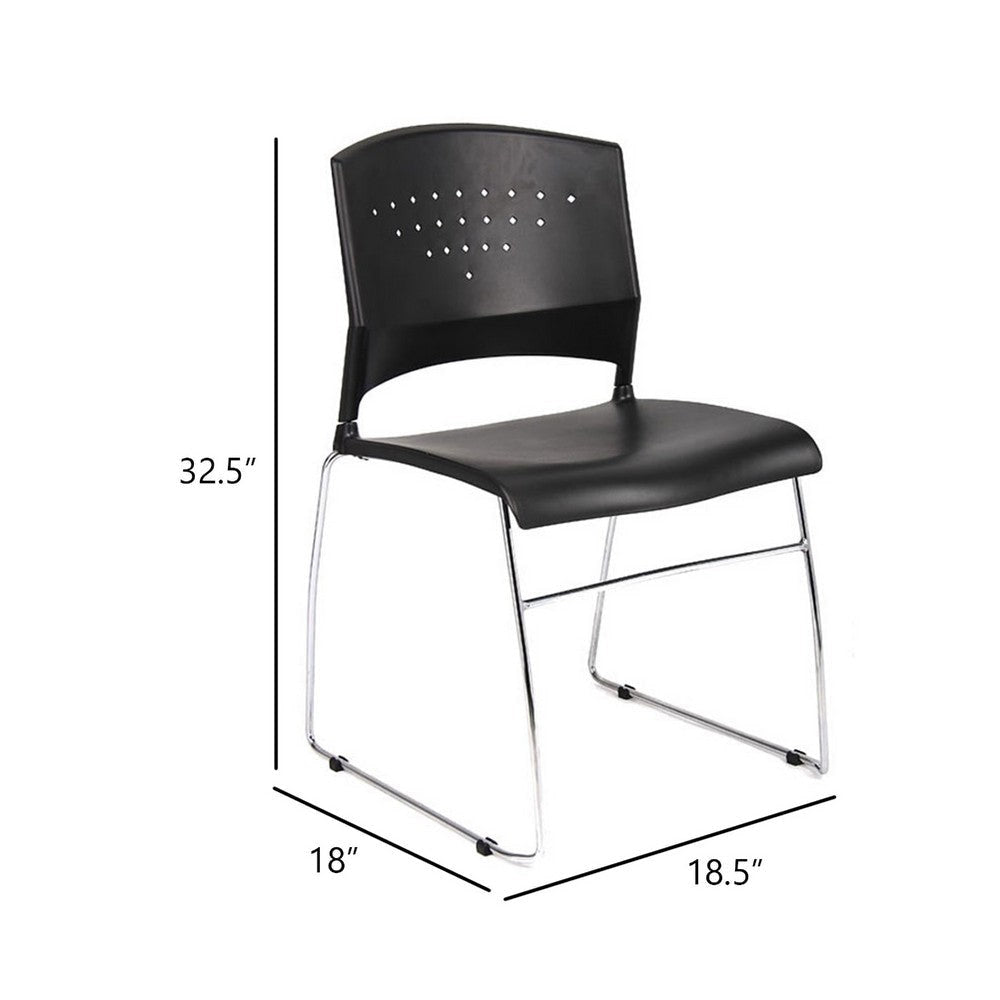 Reception Stackable Guest Chair | Black Open Back | Chrome Sled Base BM340752