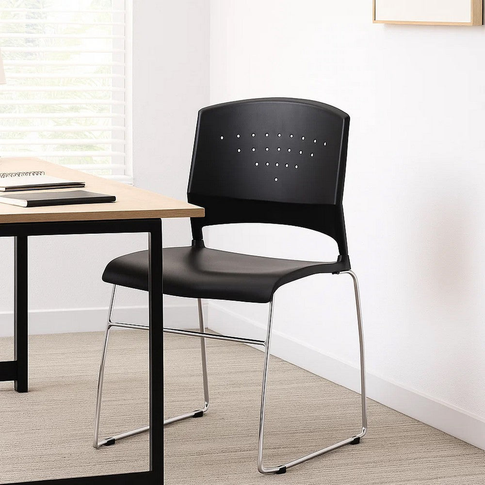 Reception Stackable Guest Chair | Black Open Back | Chrome Sled Base BM340752
