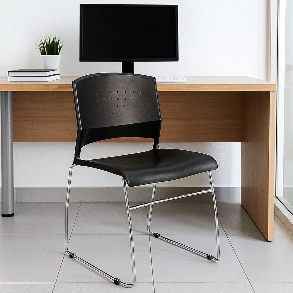 Reception Stackable Guest Chair | Black Open Back | Chrome Sled Base