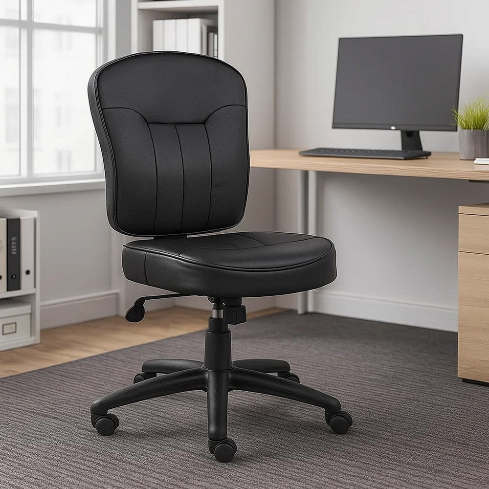 Sera Modern Task Chair | Mid Back Black LeatherPlus | Large Cushions