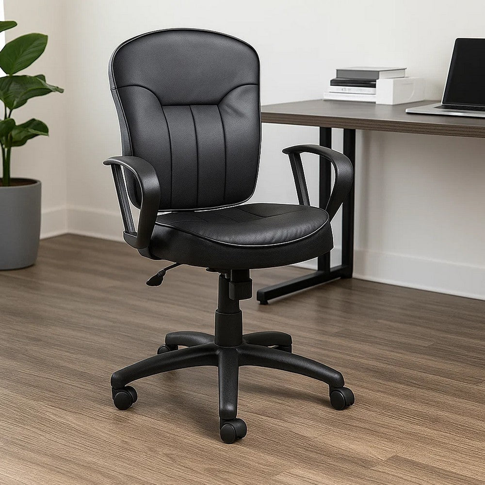 Sera Executive Office Task Chair | Loop Arms | Mid Back Black LeatherPlus BM340754