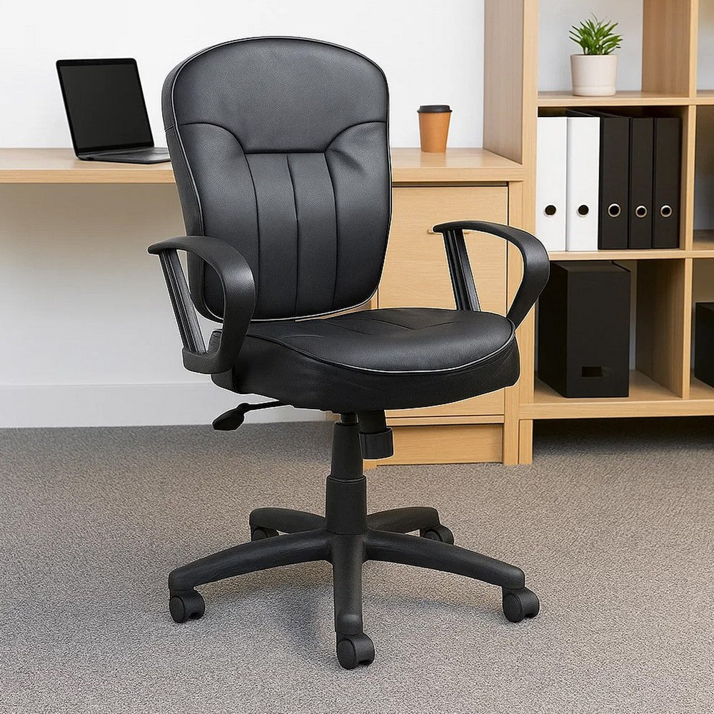 Sera Executive Office Task Chair | Loop Arms | Mid Back Black LeatherPlus BM340754