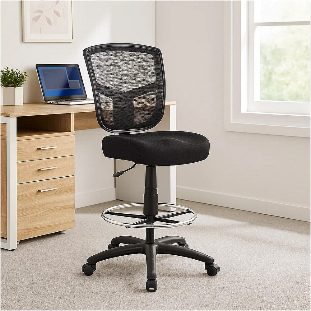 Mea Drafting Stool Chair | Adjustable Height | Black Mesh | Chrome Footring BM340755