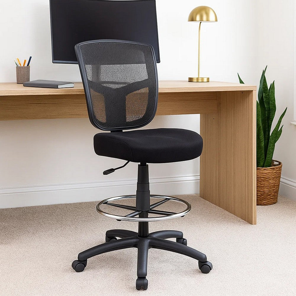 Mea Drafting Stool Chair | Adjustable Height | Black Mesh | Chrome Footring BM340755