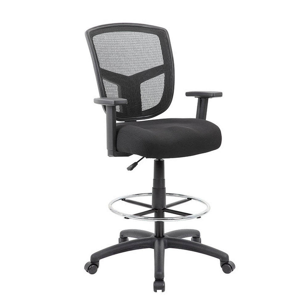 Mea Drafting Stool Chair | Adjustable Arms | Black Mesh | Chrome Footring BM340756