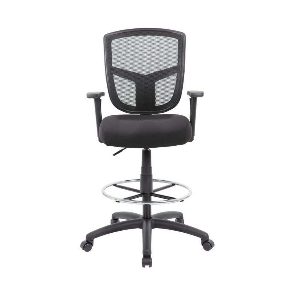 Mea Drafting Stool Chair | Adjustable Arms | Black Mesh | Chrome Footring BM340756