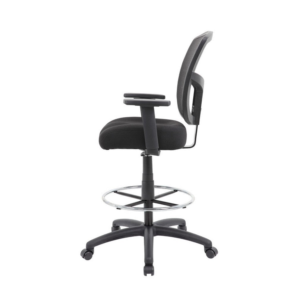 Mea Drafting Stool Chair | Adjustable Arms | Black Mesh | Chrome Footring BM340756