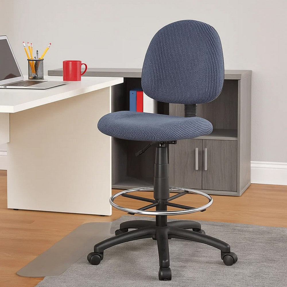 Jea Drafting Stool Chair | Blue Tweed | Contoured Back & Footring BM340757