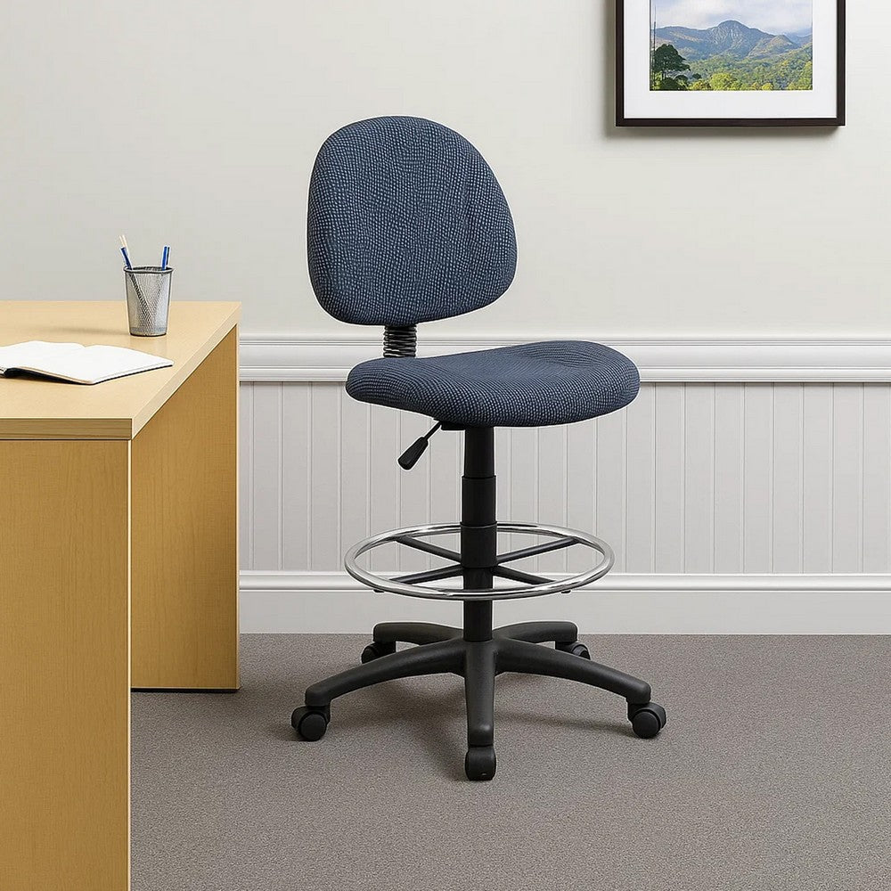 Jea Drafting Stool Chair | Blue Tweed | Contoured Back & Footring