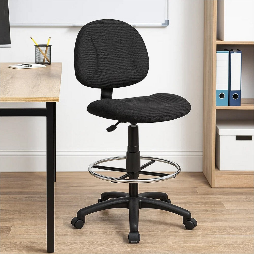 Jea Drafting Stool Chair | Black Tweed | Contoured Back & Footring BM340758