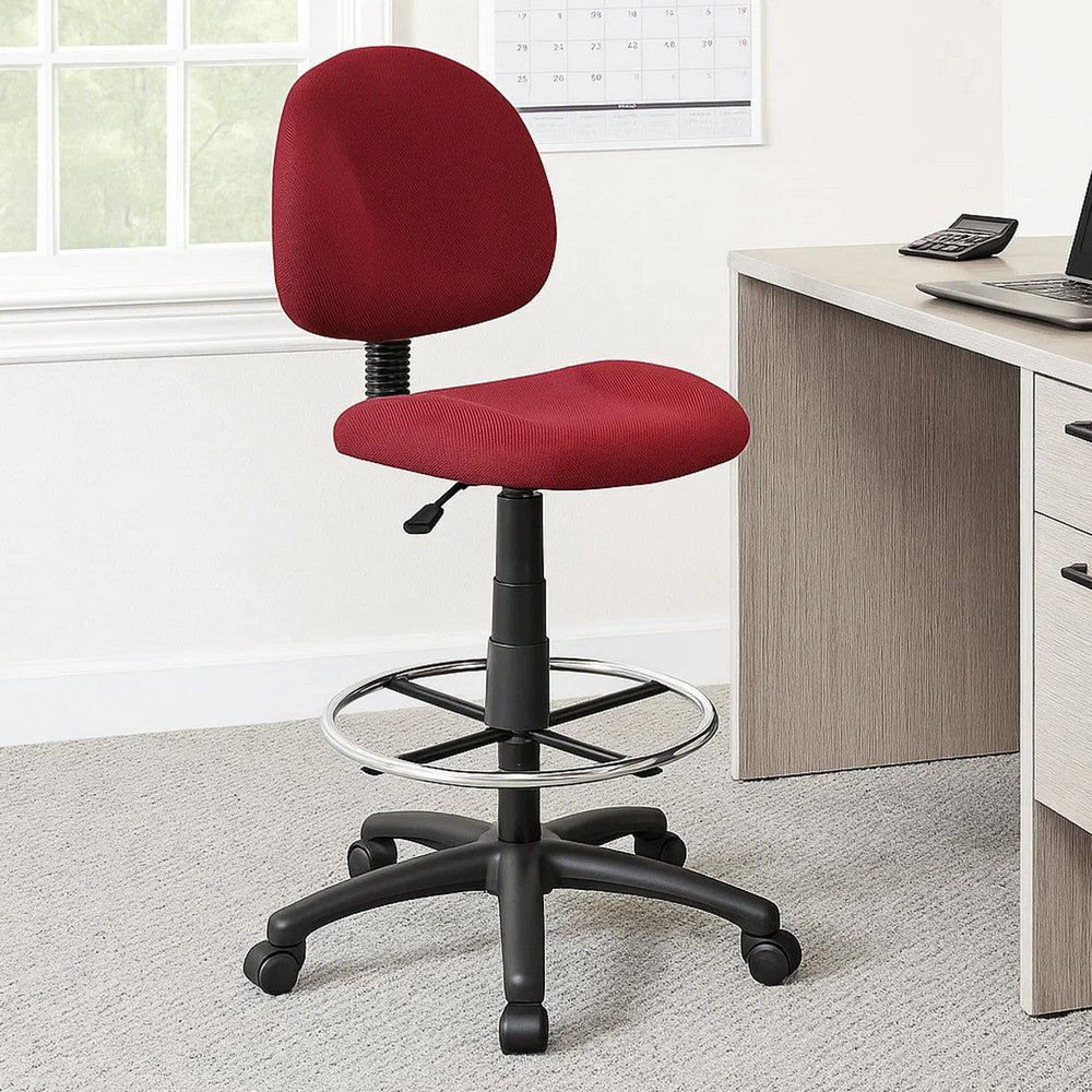 Jea Drafting Stool Chair | Burgundy Red Tweed | Contoured Back & Footring