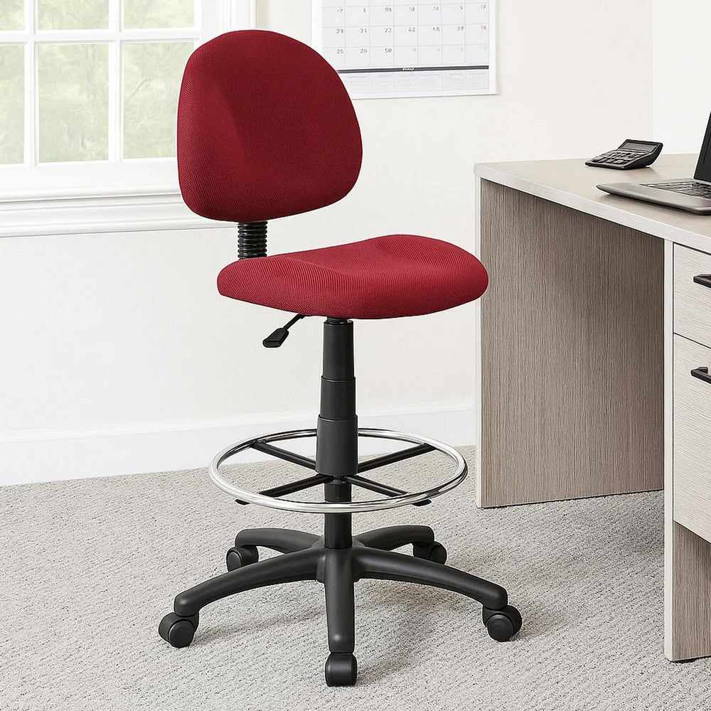 Jea Drafting Stool Chair | Burgundy Red Tweed | Contoured Back & Footring BM340759
