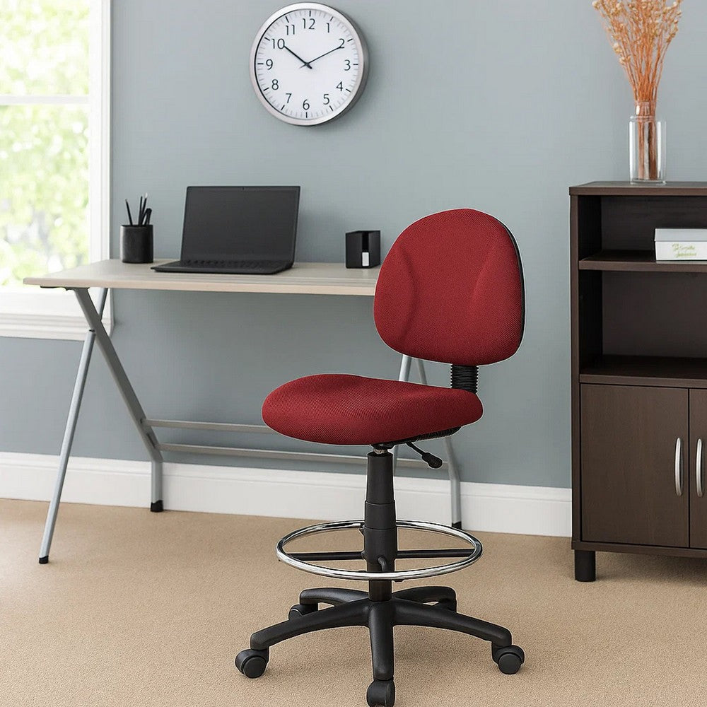 Jea Drafting Stool Chair | Burgundy Red Tweed | Contoured Back & Footring BM340759