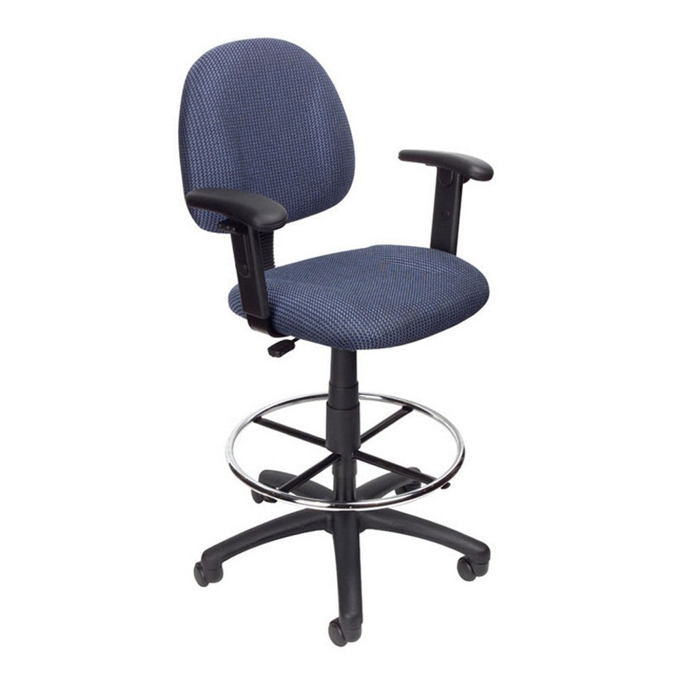 Jea Drafting Stool Chair | Adjustable Arms | Blue Tweed | Round Footring BM340761