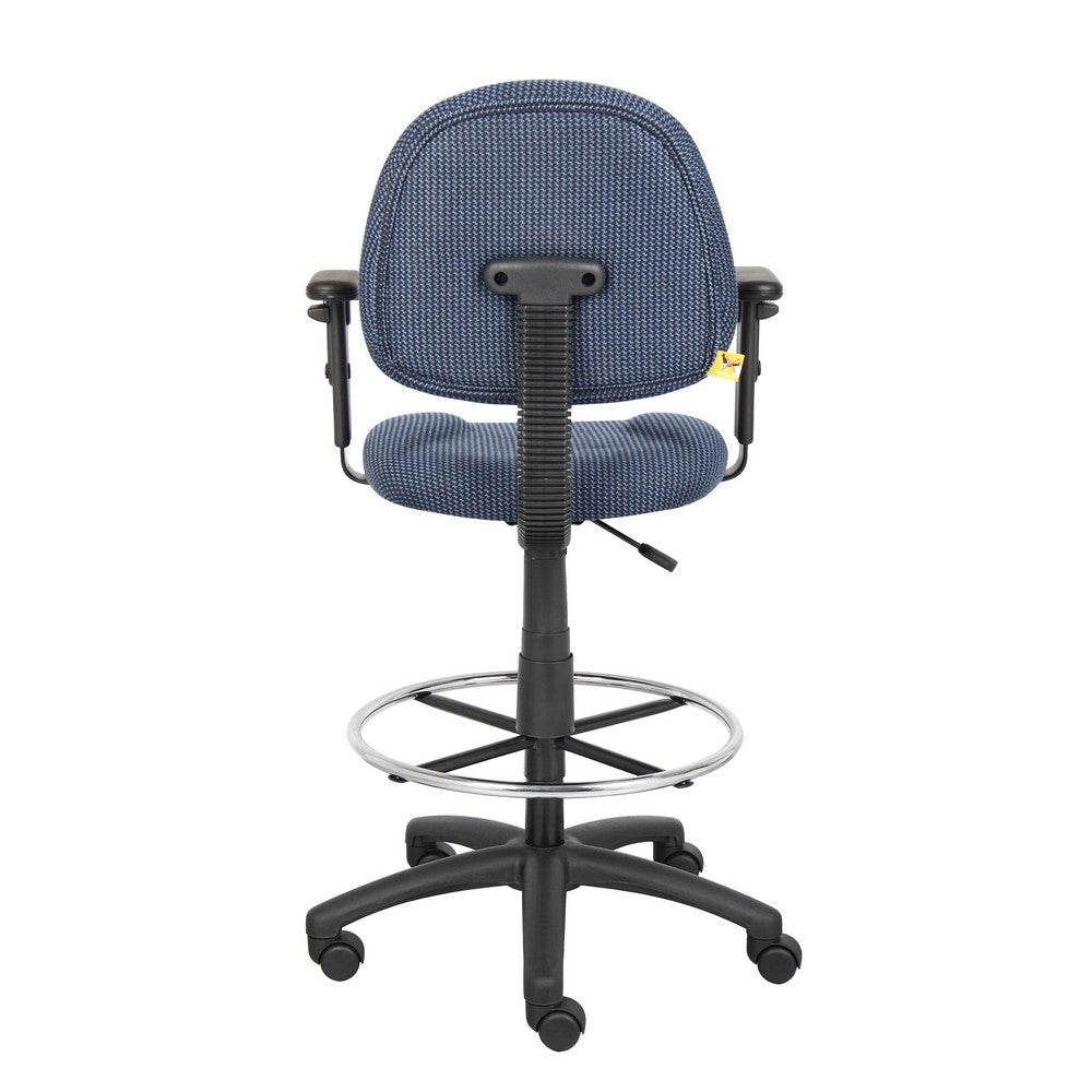 Jea Drafting Stool Chair | Adjustable Arms | Blue Tweed | Round Footring BM340761