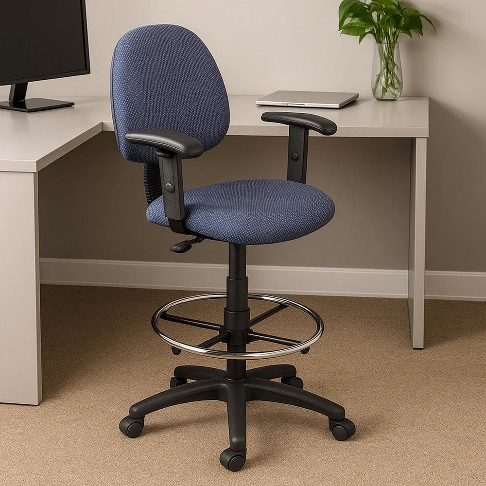 Jea Drafting Stool Chair | Adjustable Arms | Blue Tweed | Round Footring BM340761