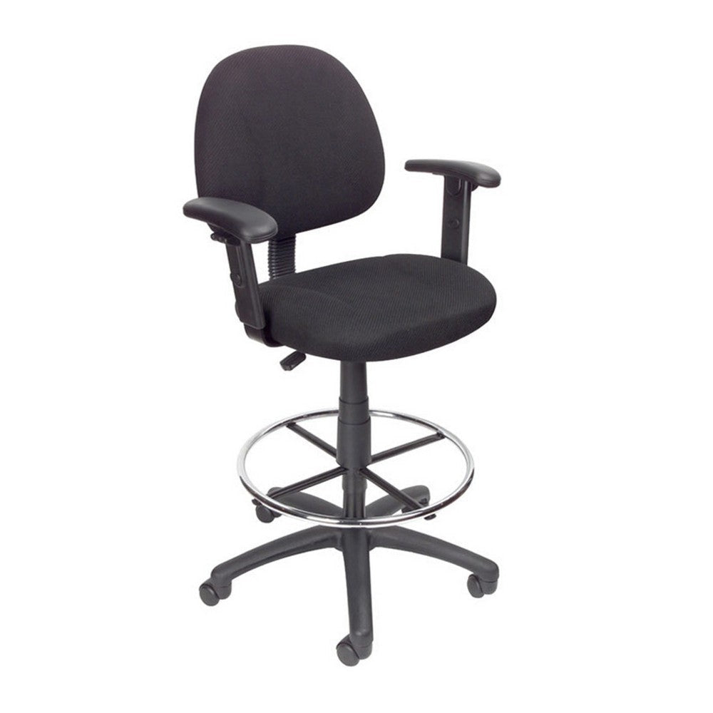 Jea Drafting Stool Chair | Adjustable Arms | Black Tweed | Round Footring BM340762