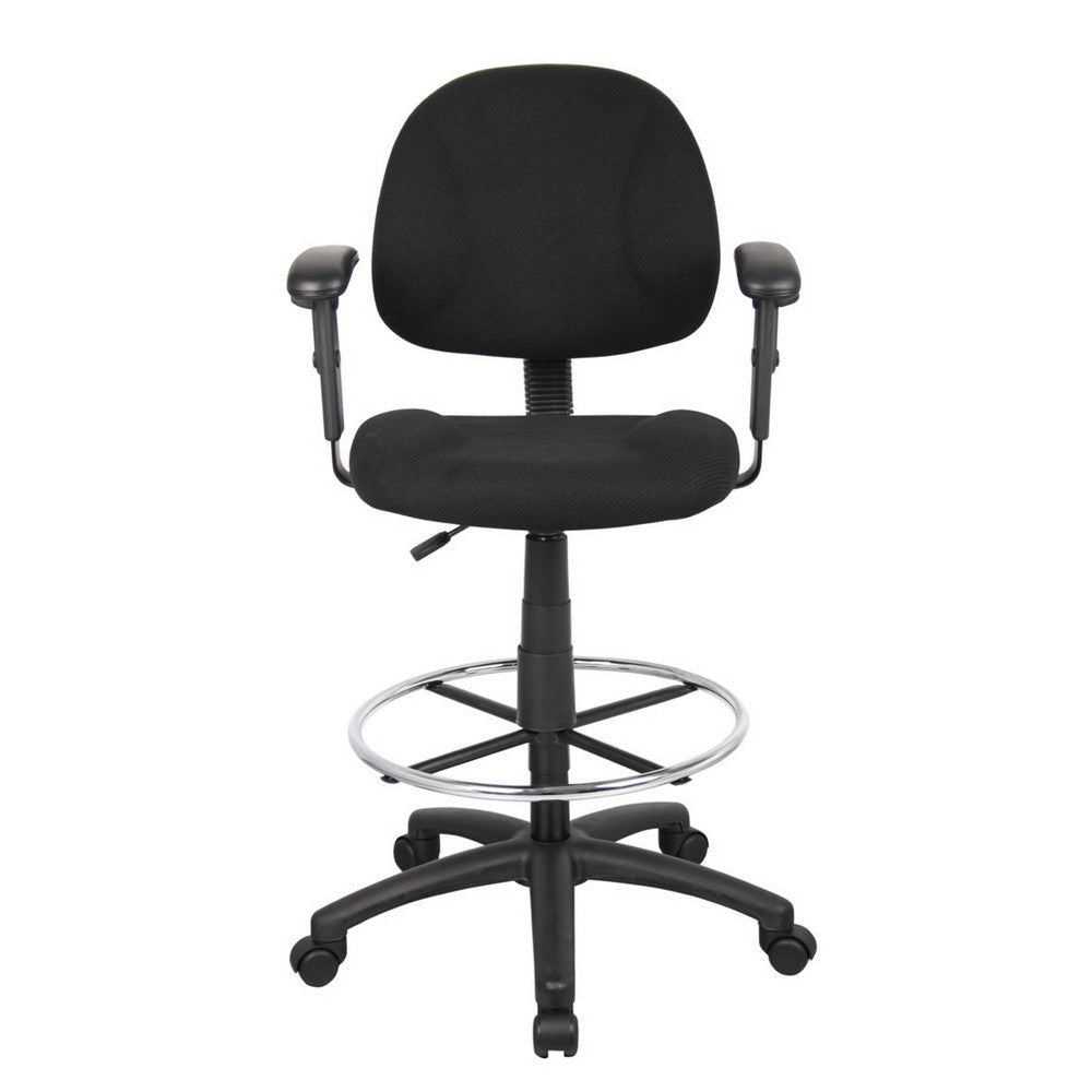 Jea Drafting Stool Chair | Adjustable Arms | Black Tweed | Round Footring BM340762