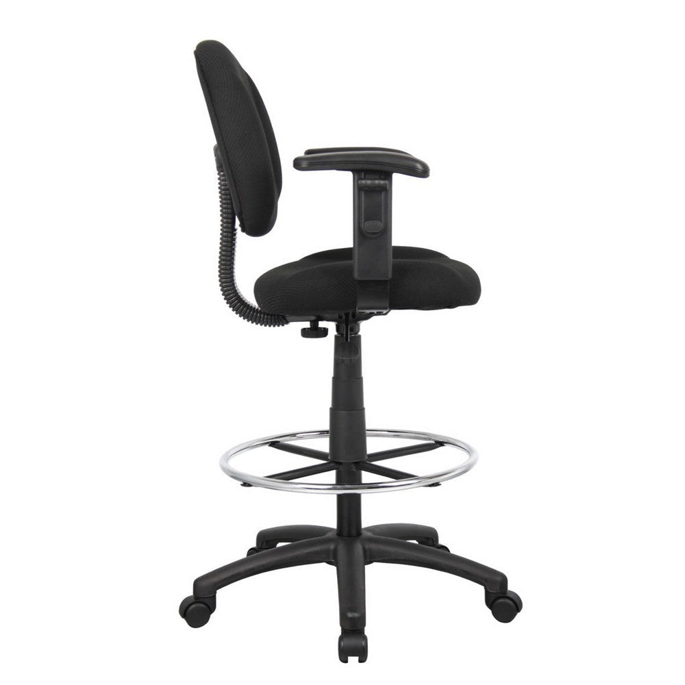 Jea Drafting Stool Chair | Adjustable Arms | Black Tweed | Round Footring BM340762