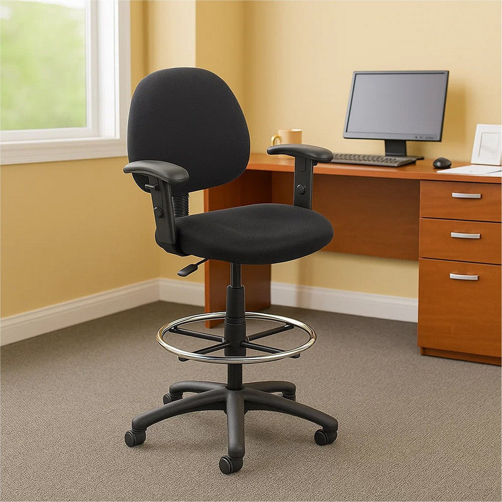 Jea Drafting Stool Chair | Adjustable Arms | Black Tweed | Round Footring BM340762