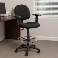 Jea Drafting Stool Chair | Adjustable Arms | Black Tweed | Round Footring