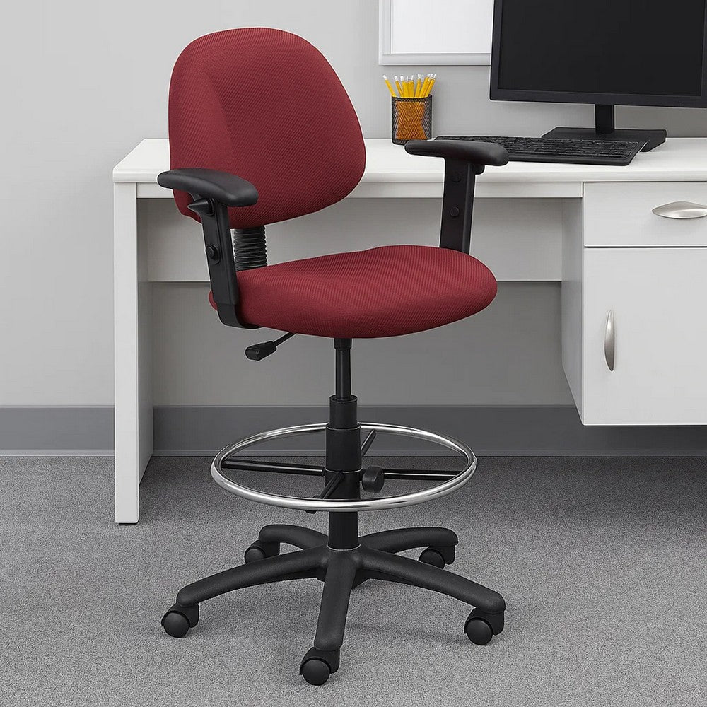 Jea Drafting Stool Chair | Adjustable | Burgundy Red Tweed | Round Footring BM340763