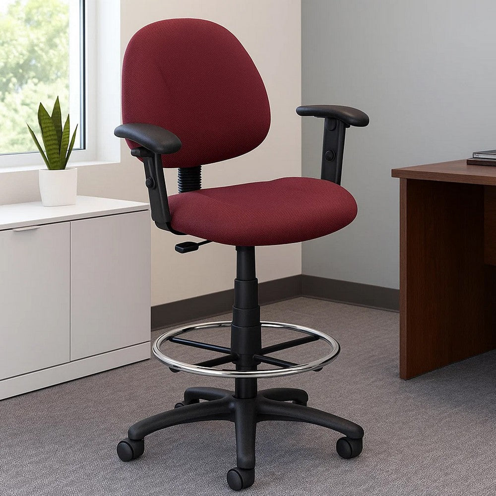 Jea Drafting Stool Chair | Adjustable | Burgundy Red Tweed | Round Footring