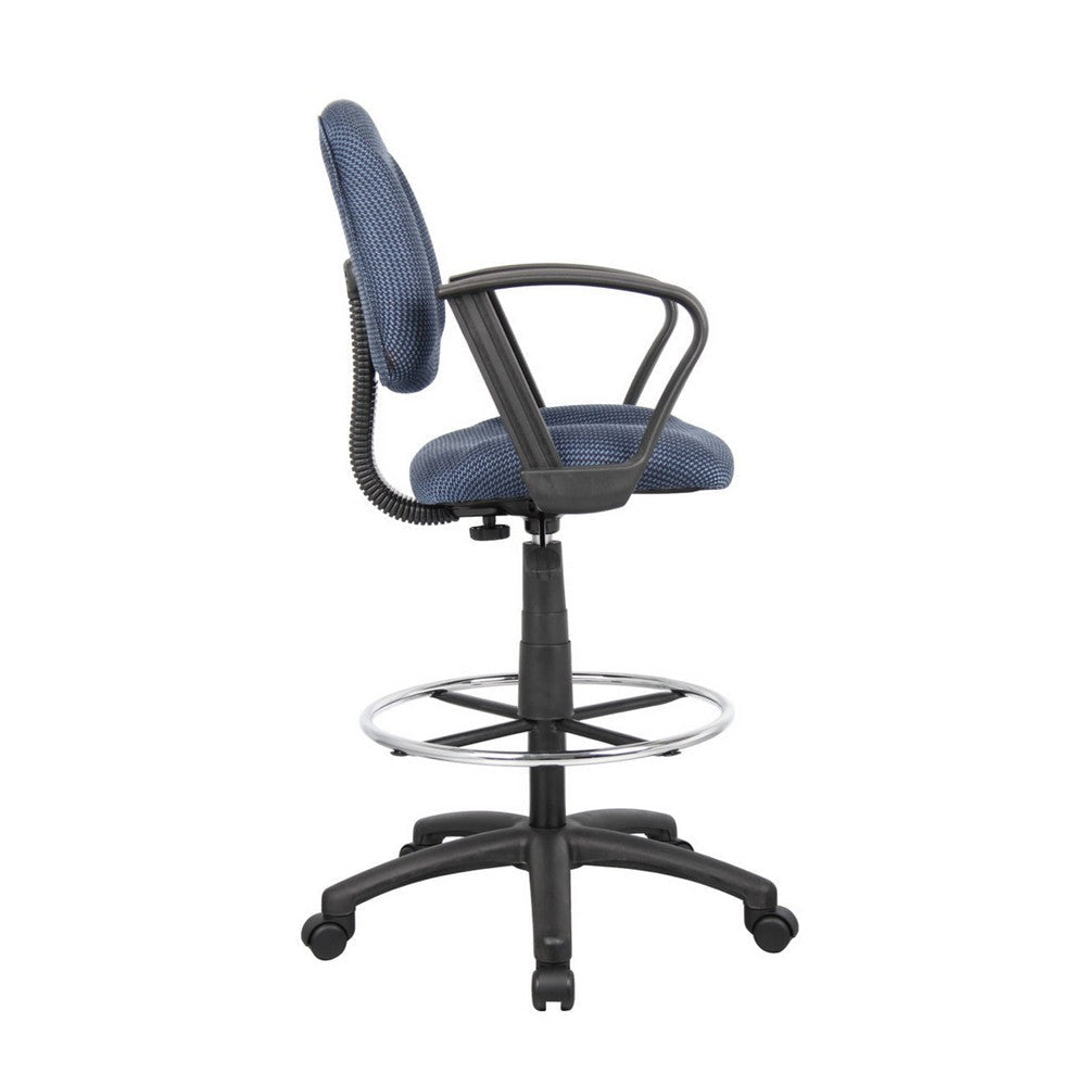 Jea Drafting Stool Chair | Loop Arms | Blue Tweed | Round Footring BM340765