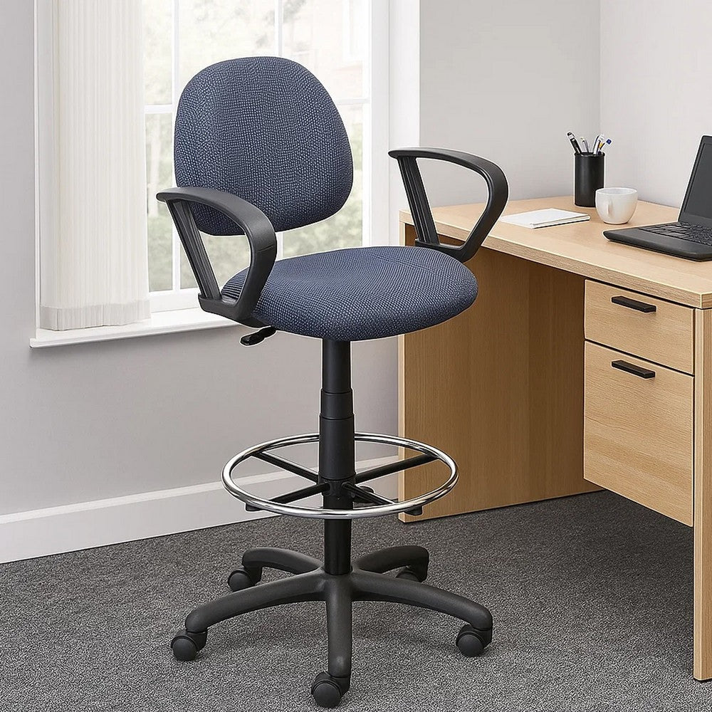 Jea Drafting Stool Chair | Loop Arms | Blue Tweed | Round Footring BM340765