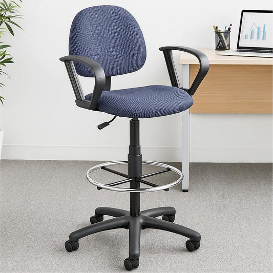 Jea Drafting Stool Chair | Loop Arms | Blue Tweed | Round Footring BM340765
