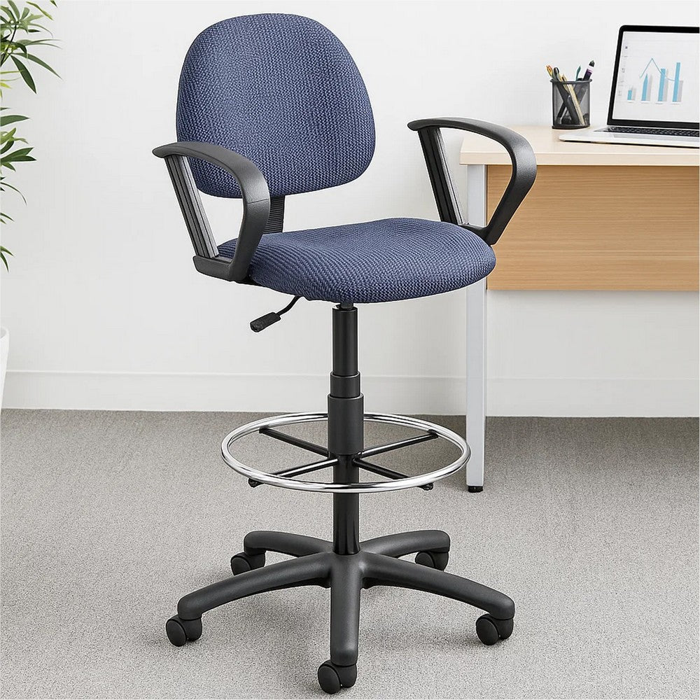 Jea Drafting Stool Chair | Loop Arms | Blue Tweed | Round Footring