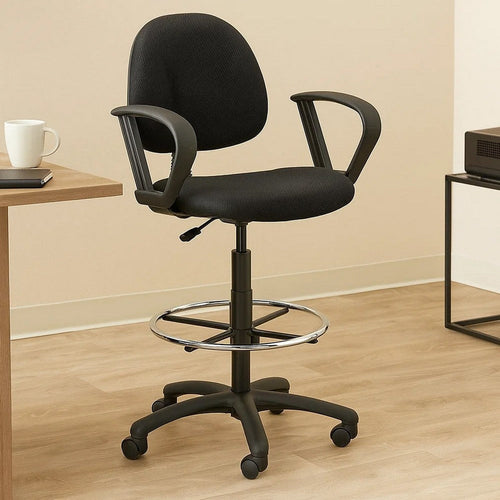 Jea Drafting Stool Chair | Loop Arms | Black Tweed | Round Footring BM340766
